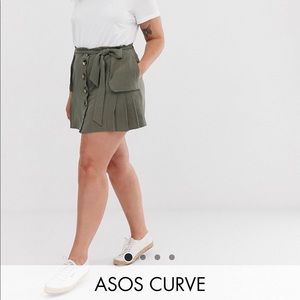 NWT: ASOS Curve green linen pleat mini skirt